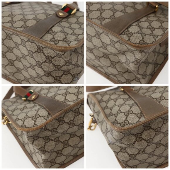 GUCCI GG Supreme Web Sherry Line Bag PVC 2way Beige Gold 41 02 039 Auth 142440 - Picture 14 of 16